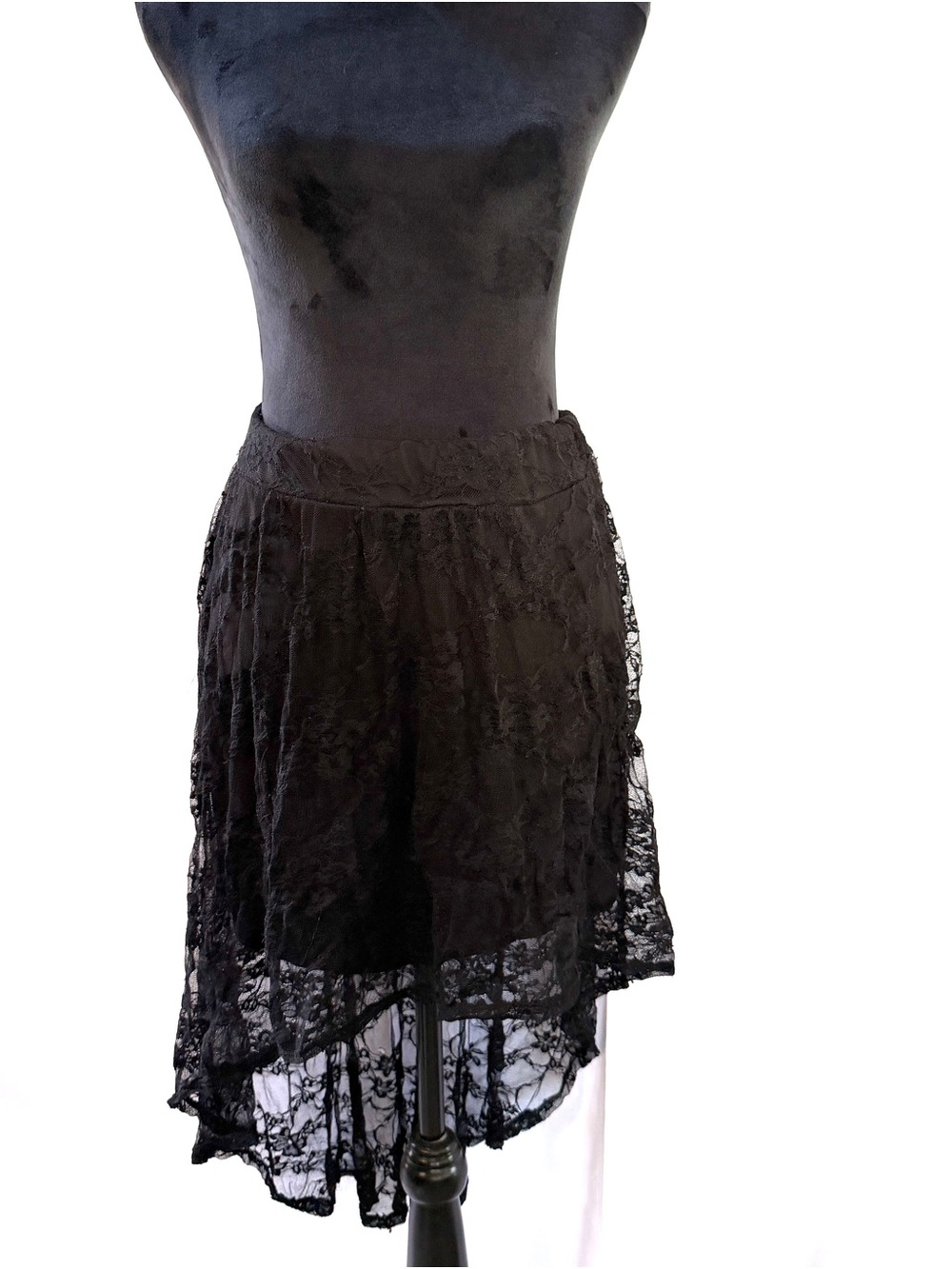 Gothic Black Lace High-Low Skirt- Size S